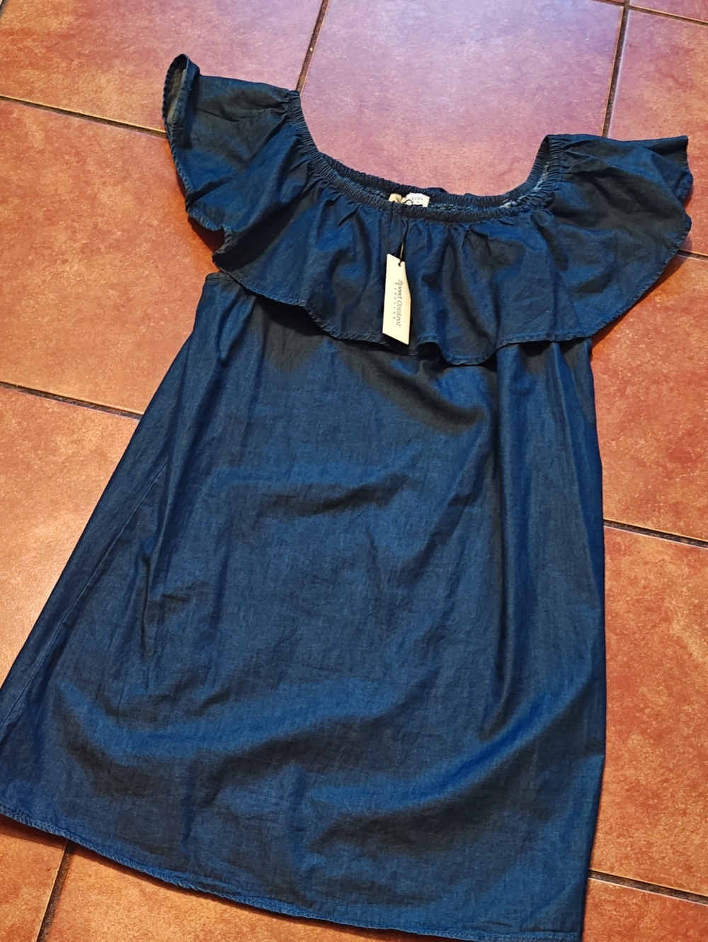 Speed Control Girls' Navy Off-Shoulder Denim Dress